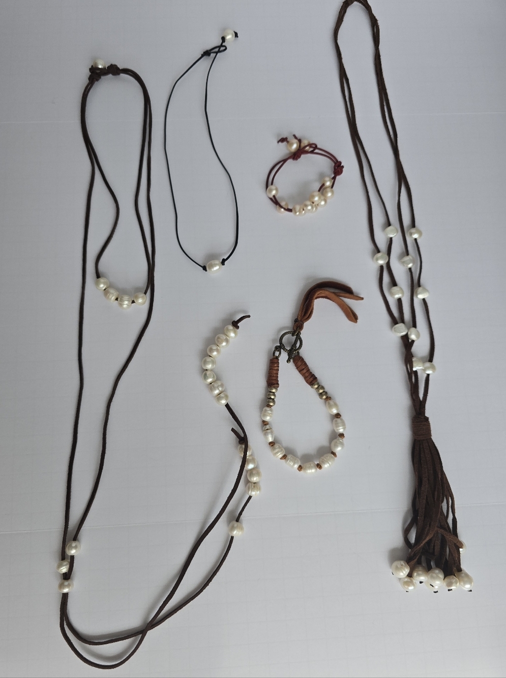 Boho Faux Leather And Pearl Bracelets Necklaces Jewelry Bundle Western Hippie